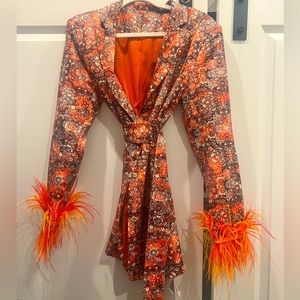 Blazer Dress with Feather Cuffs